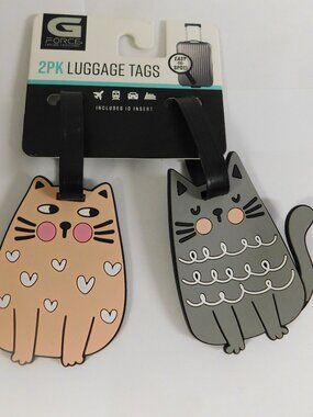 G Force 2 Pk Luggage Tags w/ ID Inserts NEW Whimsical Cats